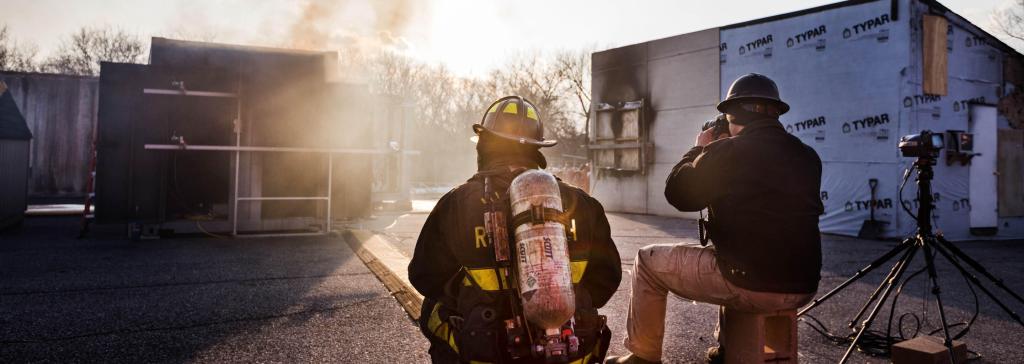 Training Fuel banner firefighters observe smoking container